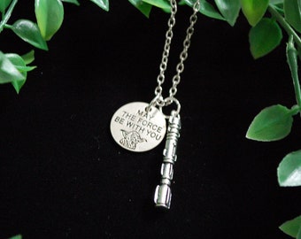 Star wars May the force be with you light saber necklace gift