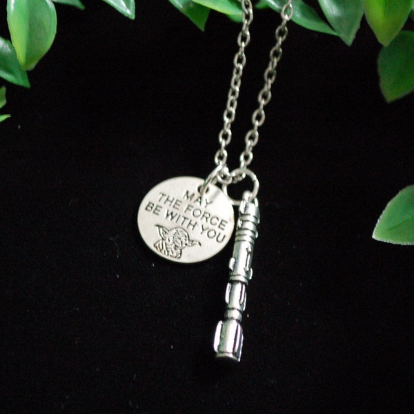 Star wars May the force be with you light saber necklace gift