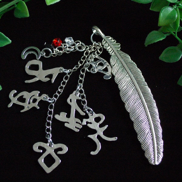 Mortal Instruments Shadow Hunters rune feather bookmark black red beads moon