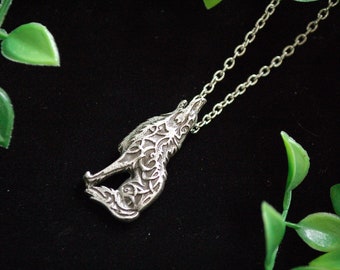 Silver tone viking howling wolf Fenrir Odin Pendant Necklace gift