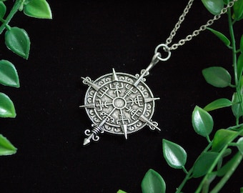 Silver viking Vegvisir Compass Protection Symbol Pendant Necklace gift