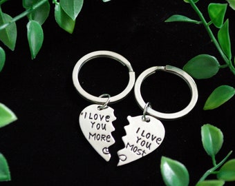 I love you more i love you most set of two Keychains Keyrings gift