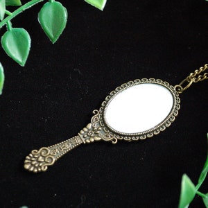 bronze tone ornate hand mirror necklace gift