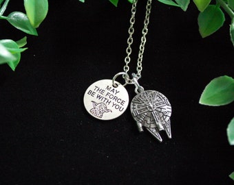 Star wars May the force be with you millenium falcon necklace