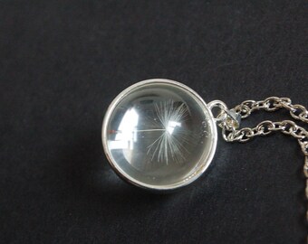 Silver tone dandelion dome necklace