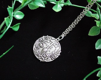 Witch wicca broomstick Necklace stars flower fauna medallion gift