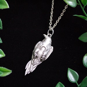 Silver tone Viking Odin&#39;s raven Necklace crescent moon witch pagan gift