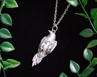 Silver tone Viking Odin's raven Necklace crescent moon witch pagan gift