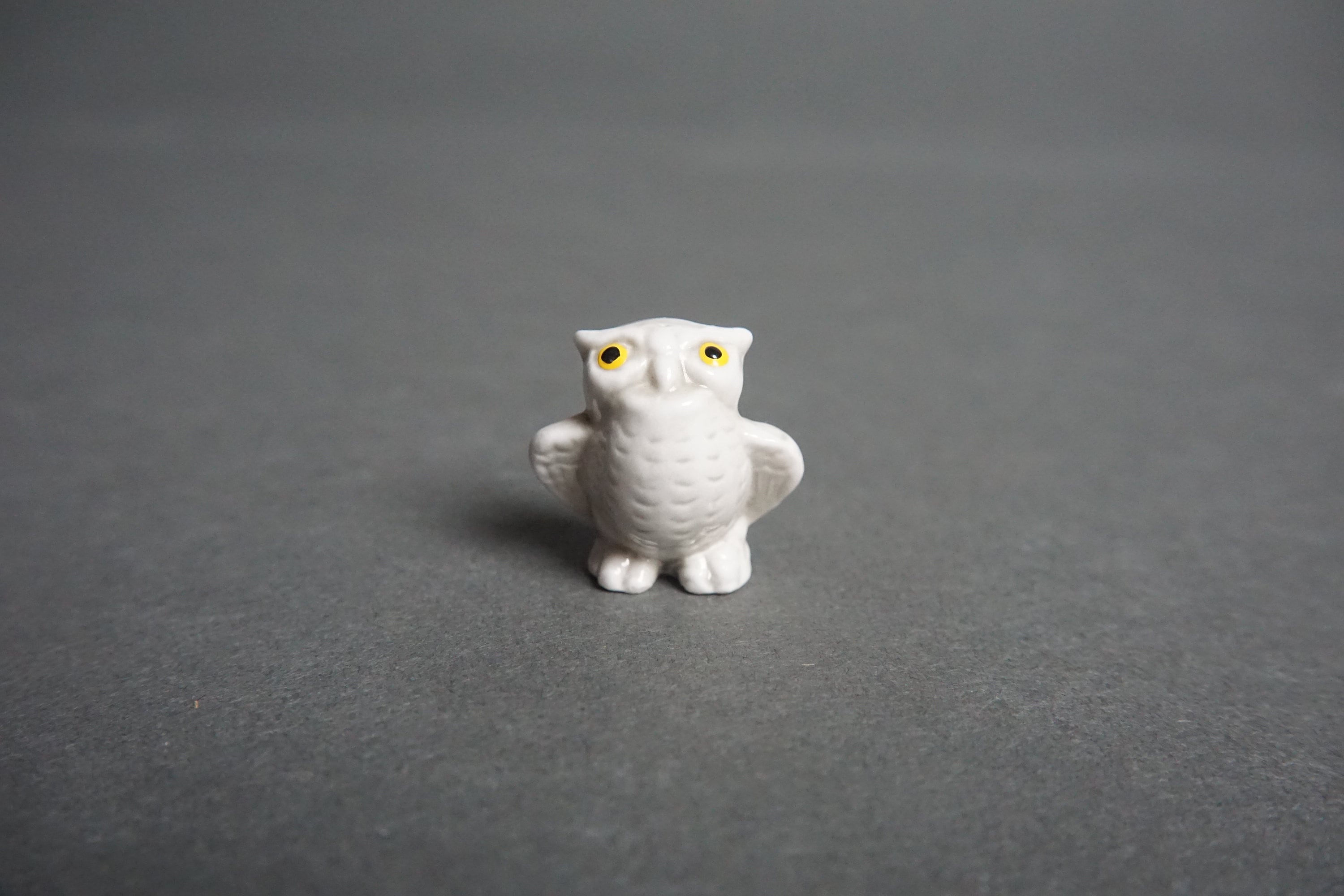 Mini Bug House Gray Owl Vintage Figurine, Miniature White Owl Figurine, Ceramic Porcelain Bone China