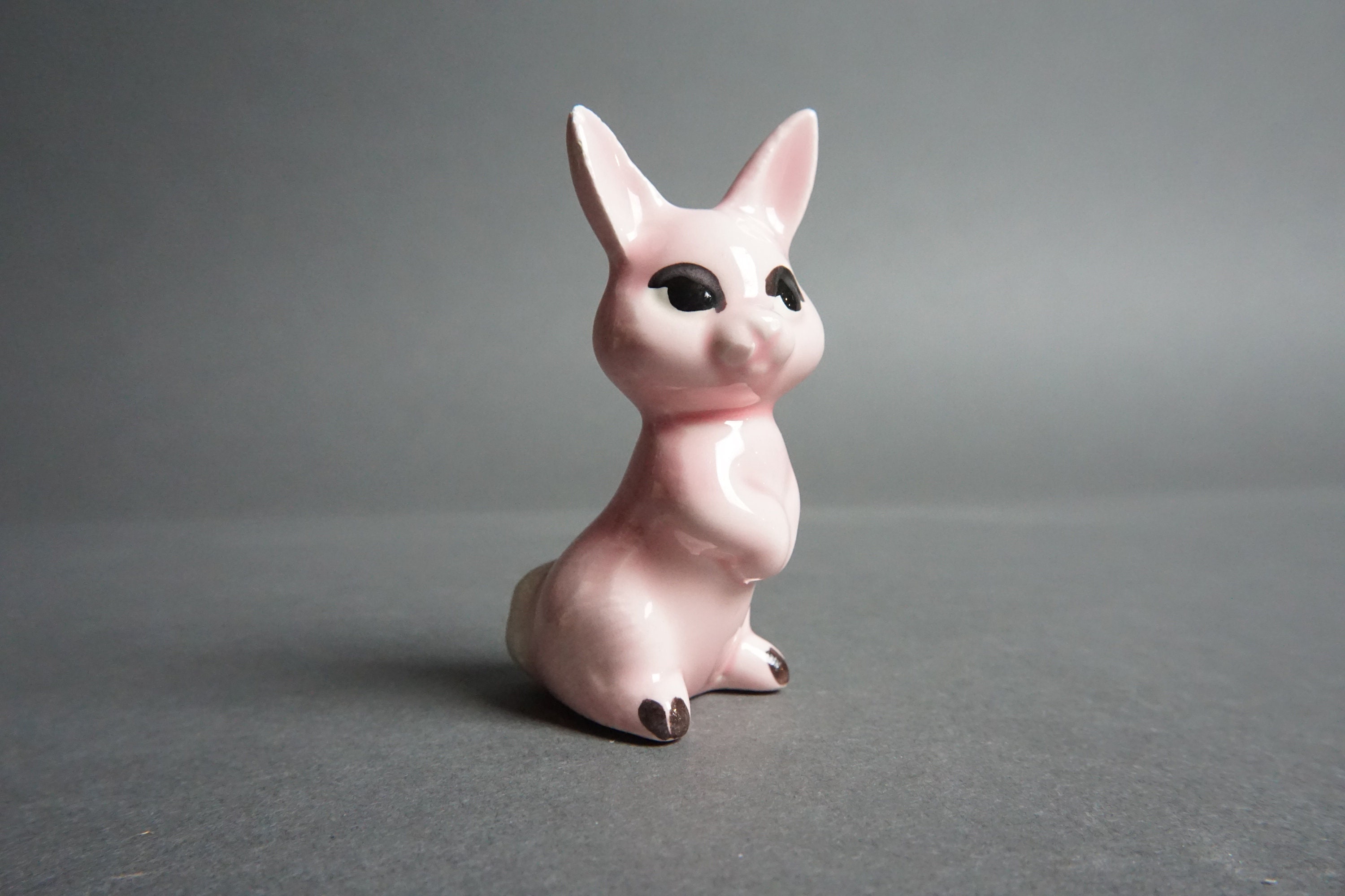 Vintage Ceramic Pink Bunny Figurine, Large Pink Bunny Figurine, Small Bunny Statue, Bone China, Porcelain, Cute Rabbit, Pink Ceramic Animal