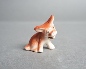 Vintage Miniature Ceramic Dog Charm, Whimsical Red, Orange Small Dog Charm, Bone China, Porcelain, Dog Charm w/ Loop, Cute Dog Ornament