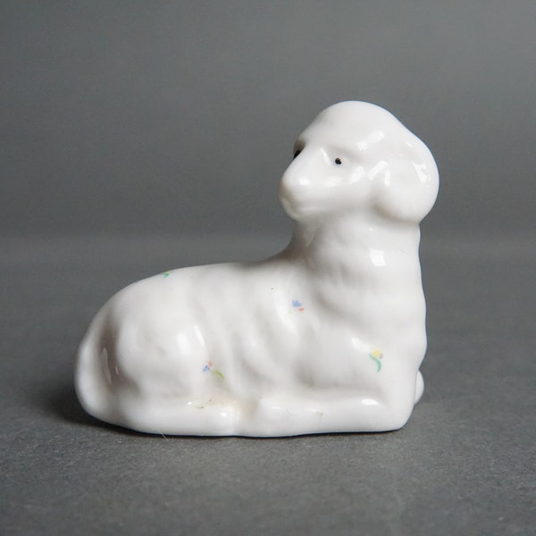 Vintage White Porcelain Miniature Sheep, Ram Figurine, Tiny Flowers, White Sheep, Miniature Ceramic Sheep, Ram, White Porcelain w/ Flowers