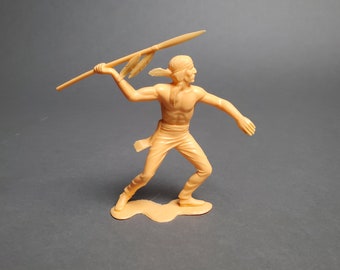Vintage 1960's Louis Marx Plastic Indian Action Figure w/ Spear, Large Marx Action Figure, Native American Western Toys, Cowboys & Indians
