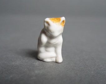 Miniature White and Orange Ceramic Cat Figurine, Bisque White Cat Figurine, Japan, Bisque Orange, Vintage Bone China Cat, Miniature Animals