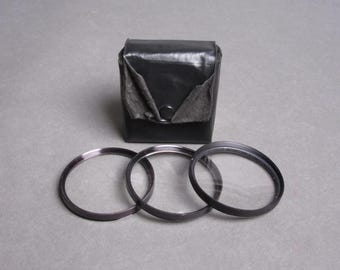 Vintage Set of Three 58mm Magnifying Filters, +1, +2, +3, Star-D, Tiffen, Case, Camera Lenses, Magnifier Lenses, Three Power Lenses, 58mm