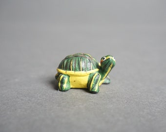 Miniature Resin Turtle Figurine, Detailed Tiny Cute Turtle Figurine, Miniature Resin Animals, Green and Yellow, Baby Slider Turtle Terrarium