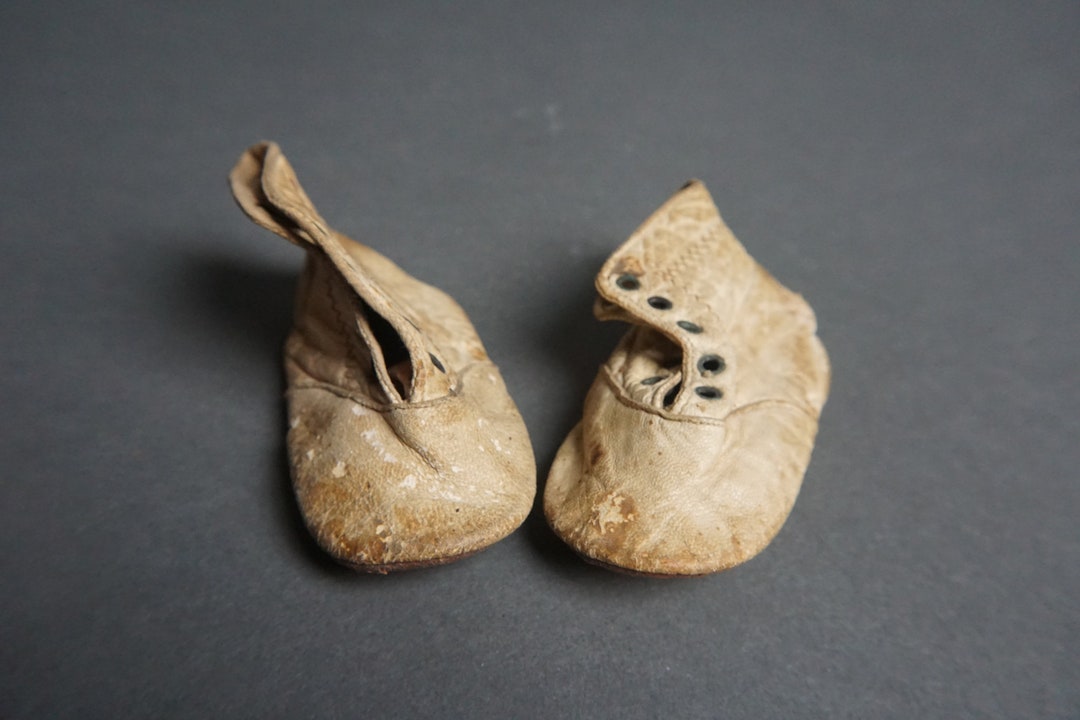Antique White Leather Baby Shoes, Vintage 4 Lace up Baby Toddler ...