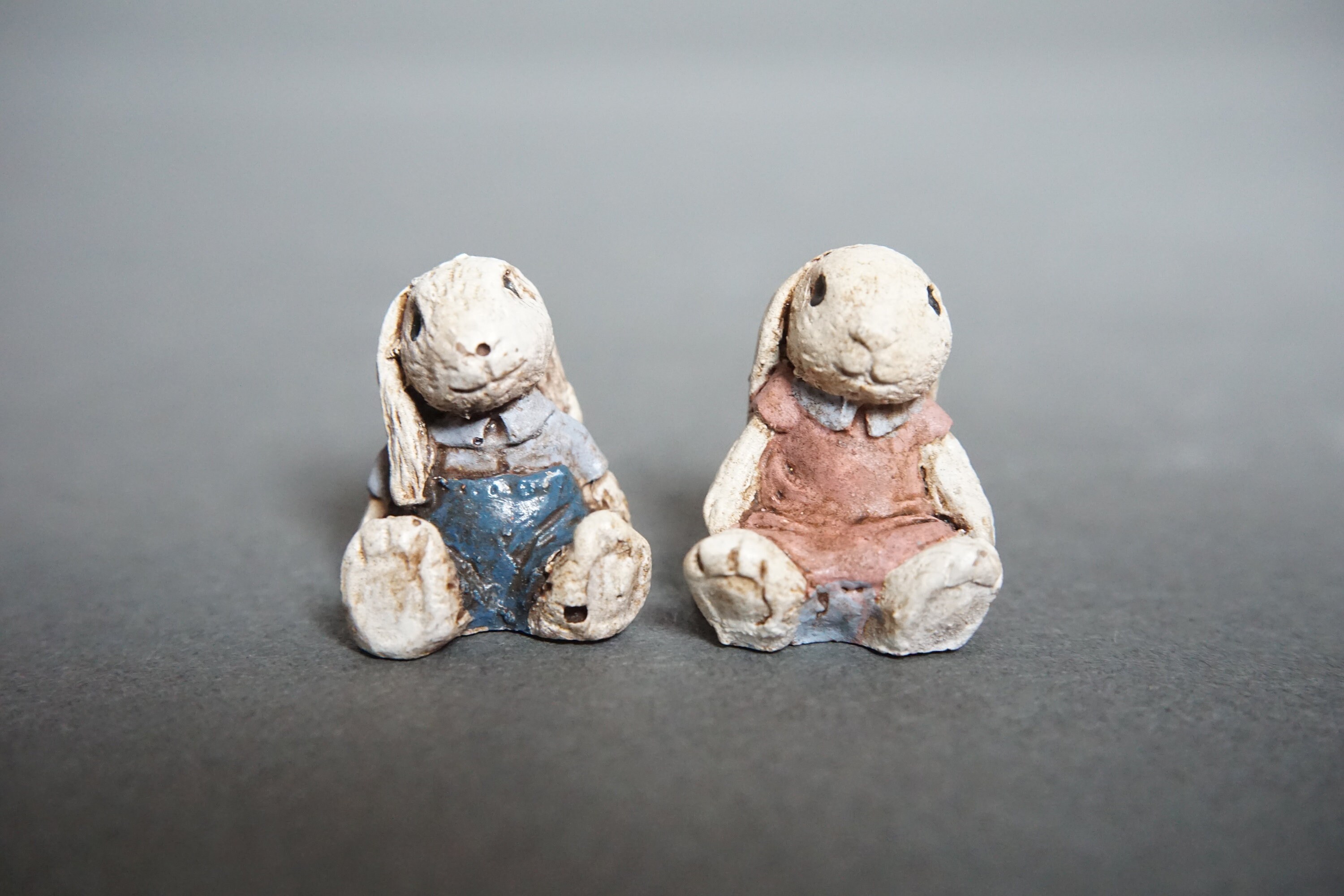 Set of Four Resin Figurines, Two Bears & Two Rabbits, Boy, Girl, Pink ...