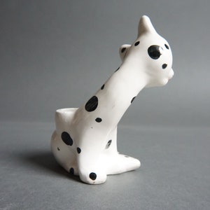 Vintage I.W. Rice & Co Imports Spotted Ceramic Cat Figurine, Hand Painted, Toothpick Holder, Japan, Dalmatian, Kitschy, 1950's, Black, White image 4