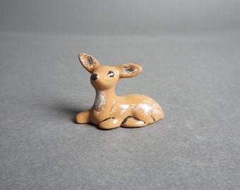 Vintage Miniature Bone China Fawn, Deer Figurine, Lying Spotted Fawn Figurine, Ceramic Baby Deer, Tiny Ceramic Fawn, Deer, Bone China, Cute