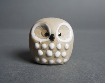 Vintage Miniature Ceramic Owl, Cute Collectible Ceramic, Pottery Owl Figurine, Hollow Stoneware Owl Figurine, Ceramic Bird Figurine, 1970's