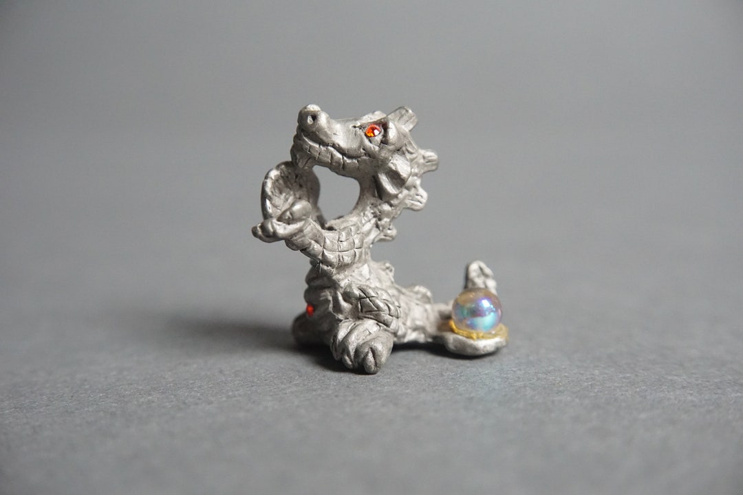 Small Pewter Dragon Figurine Dragon With Orb Red Eyes Small Etsy
