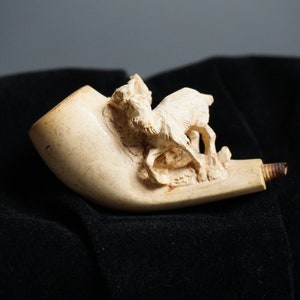 Miniature Meerschaum Pipe, Vintage Carved Decorative Meerschaum Pipe, Stag, Buck, Meerschaum Tobacco Pipe w/ carved Stag, Miniature Pipe
