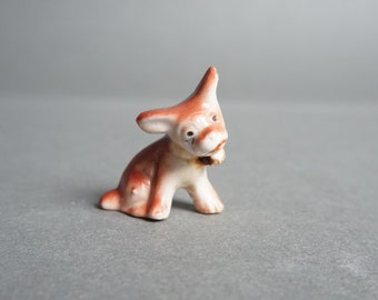 Vintage Miniature Ceramic Dog Charm, Whimsical Red, Orange Small Dog Charm, Bone China, Porcelain, Dog Charm w/ Loop, Cute Dog Ornament