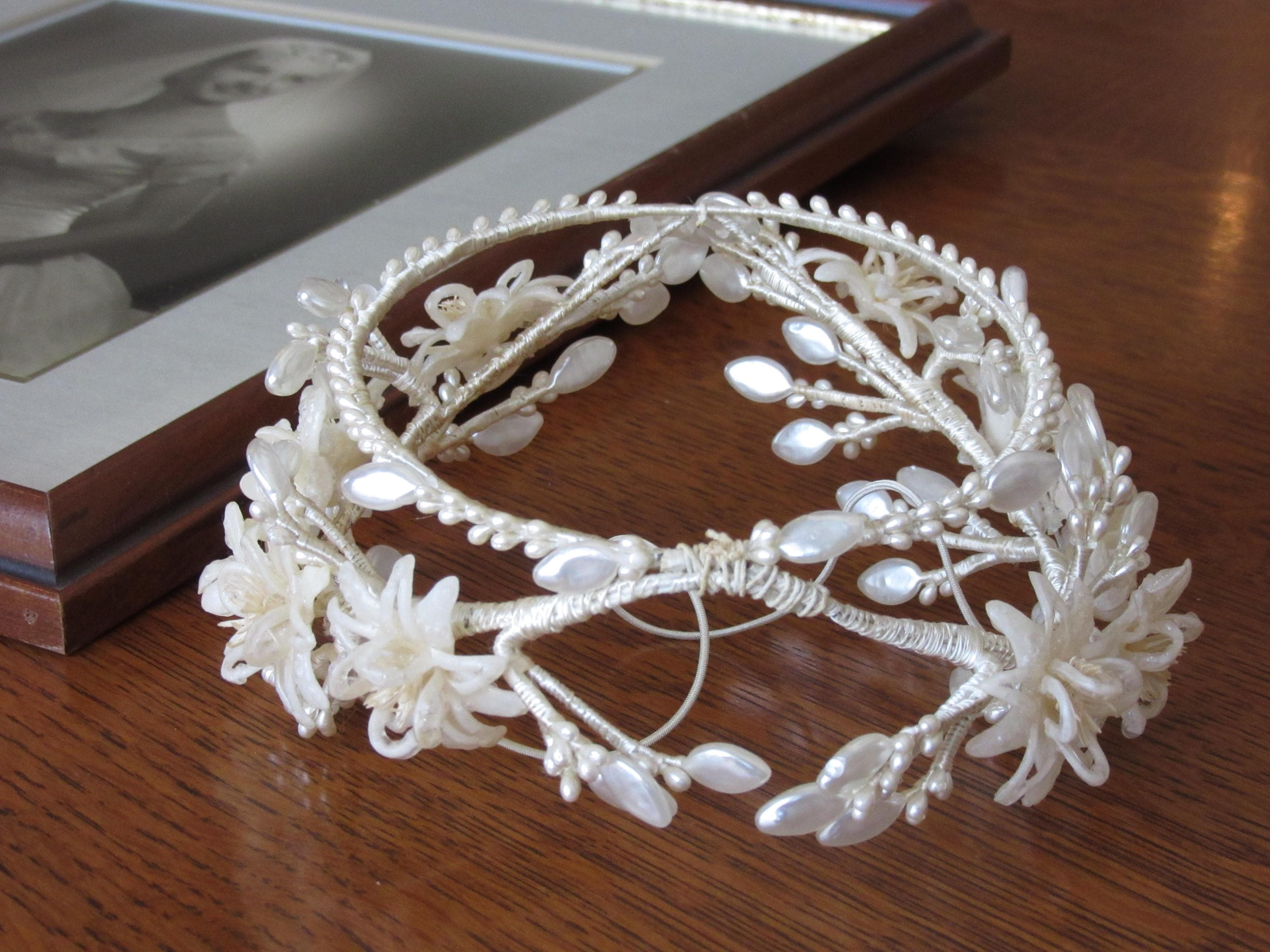 Vintage Elegant Floral Cream Wax Tiara and boutonnière Vintage Wax Tiara - Etsy main image 2