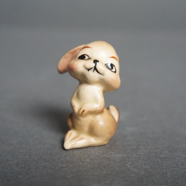 Vintage Ceramic Bunny Rabbit, Catroony Miniature Bunny Figurine, Brown, Black, Bone China Miniature Bunny Rabbit Figurine, Forest Animals