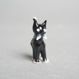 Miniature Glass Cat Figurine, Small Black and White Cat Decoration, Glass Animal Art, 1-1/4&quot; Cat Figurine, Hand Decorated Abstract Glass Cat