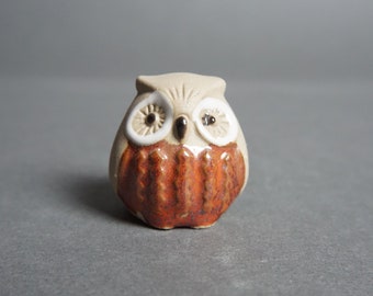 Vintage Miniature Ceramic Owl, Cute Collectible Ceramic, Pottery Owl Figurine, Hollow Stoneware Owl Figurine, Ceramic Bird Figurine, 1970's