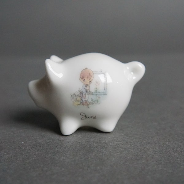 Vintage HTF Precious Moments Enesco Porcelain Mini Pig, June, Birthday, White, Miniature, Small, Cute, Enesco Pig, Gift, Ceramic, Child Gift