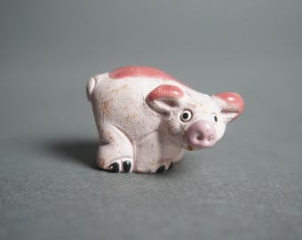 Vintage Ceramic Pig, Miniature Pink Pig, Mini, Small, Cute, Piggy, Piglet, Bone China, Glazed Ceramic Pig, Funny, Silly, Porcelain Piggy