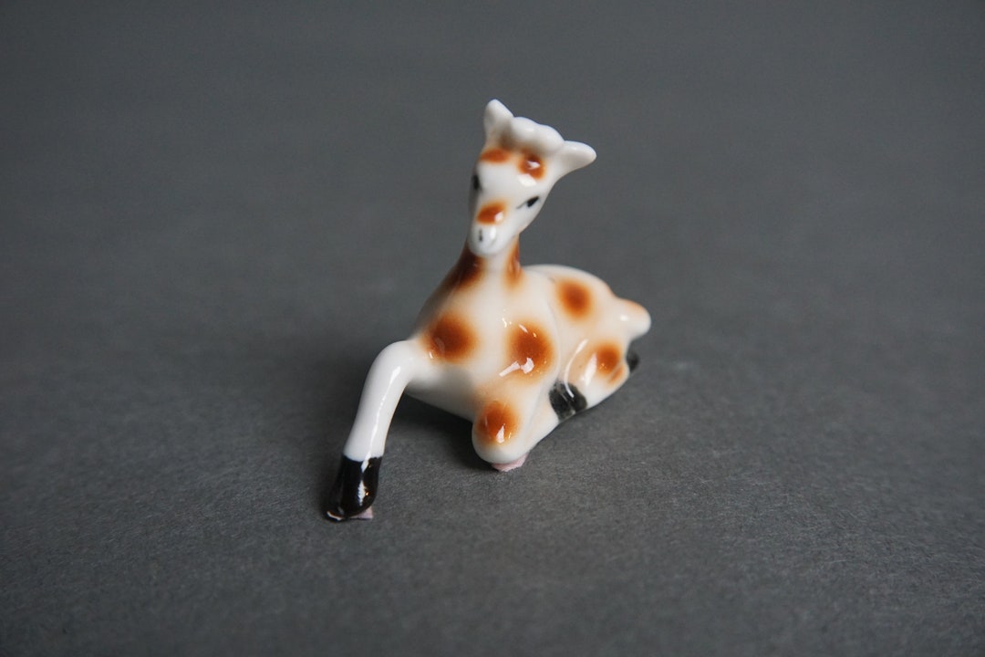 Miniature Ceramic Giraffe Figurine, Baby Giraffe Figurine, Porcelain