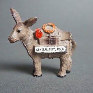 EC Vintage Metal Central City Colorado Burro Pack Mule Figurine, Souvenir Donkey, Miniature Metal Donkey, Retro Kitsch Vacation Memorabilia image 1