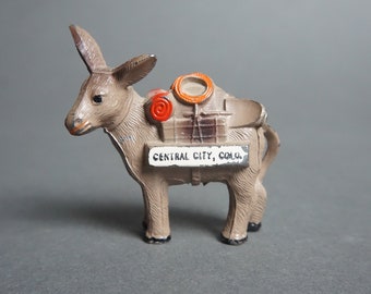 EC Vintage Metal Central City Colorado Burro Pack Mule Figurine, Souvenir Donkey, Miniature Metal Donkey, Retro Kitsch Vacation Memorabilia