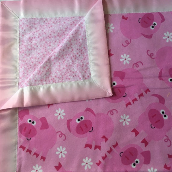 Flannel Baby Blanket With Satin Trim Pink Pig Etsy