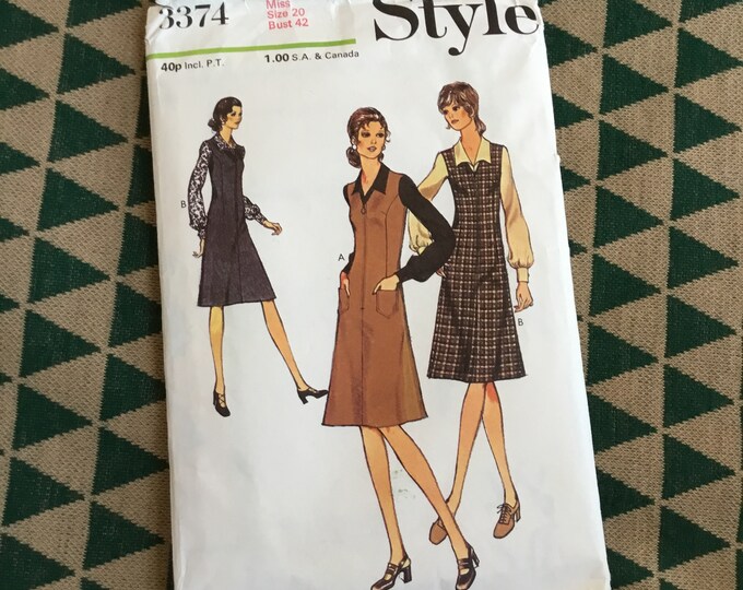 1970s Pinafore Dress Sewing Pattern, Knee Length. With Blouse. 42 Bust ...