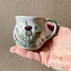 Buchan Portobello thistle ware jug/creamer. Scottish stoneware, tableware.