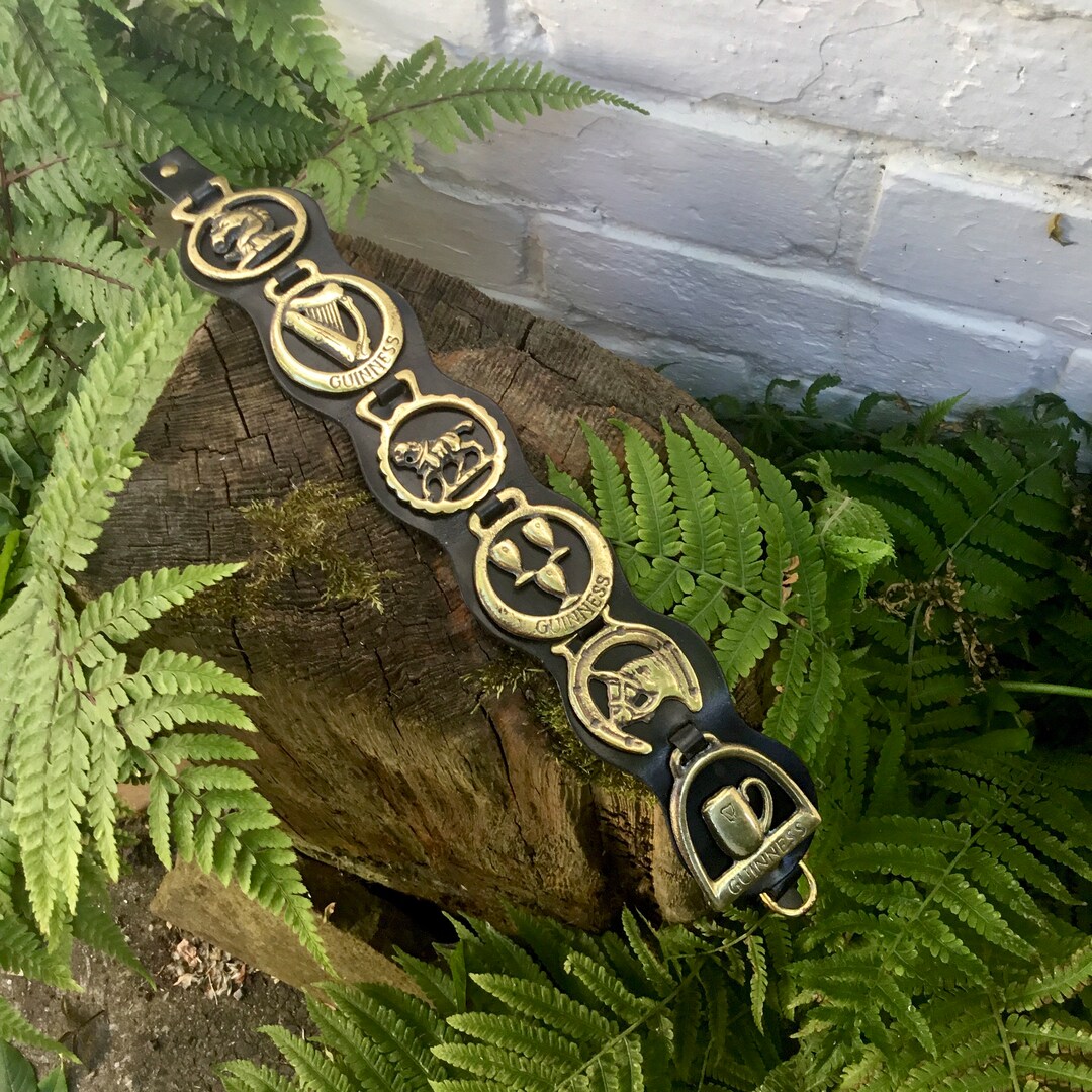 Guinness Pony Brasses on Martingale Leather Display Strap. Etsy