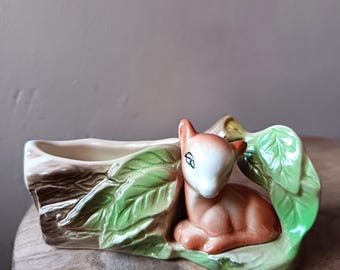 Vintage Hornsea Pottery Royal Fauna #10 Baby Deer With Log Flower
