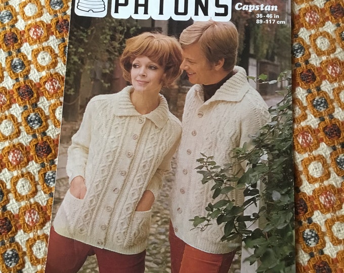 His Pattern Vintage Aran Cardigan Pattern, His and Hers, by Patons. Sizes 35 - 46 ...