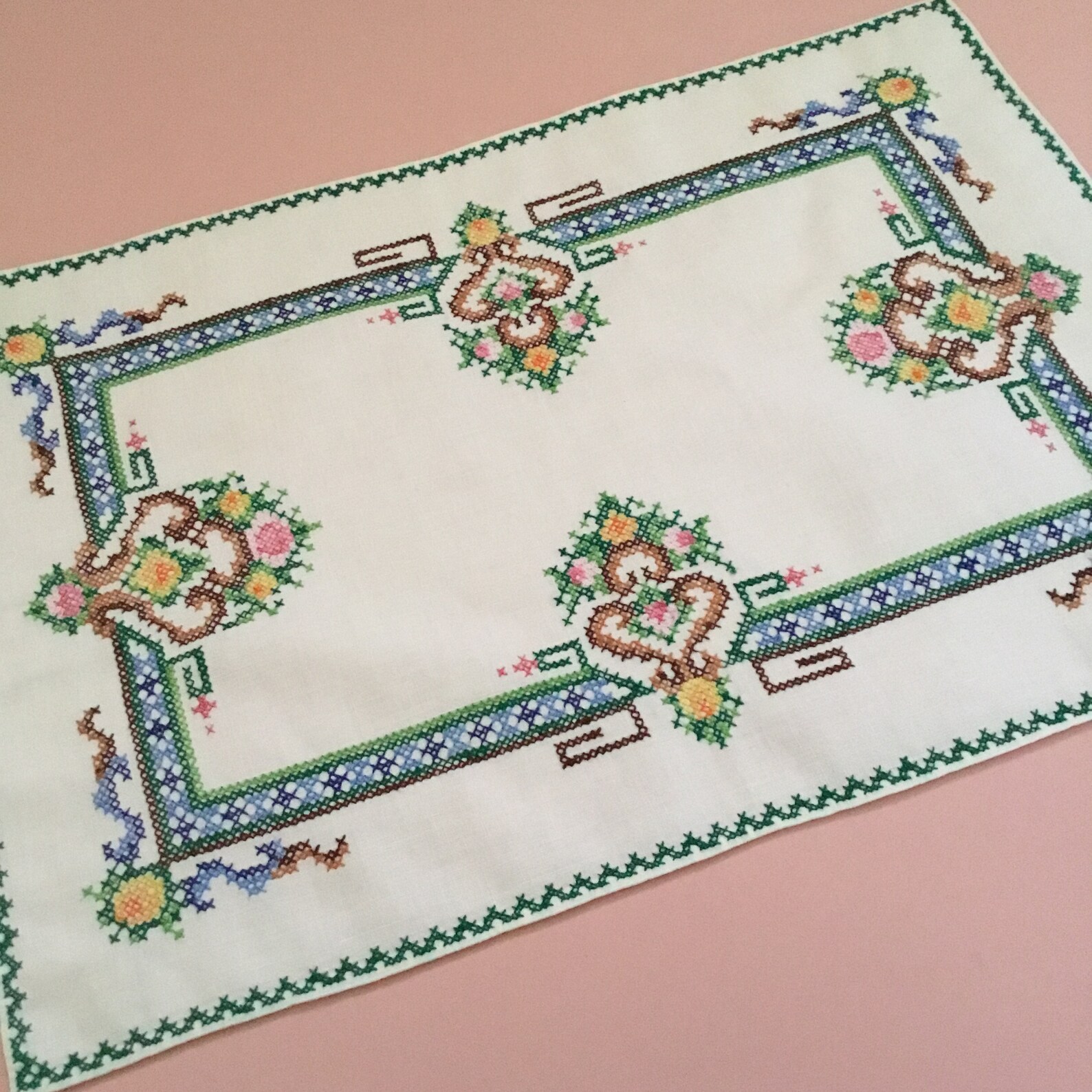 Embroidered Cross Stitch Runner Tray Cloth. Beautifully Made - Etsy UK
