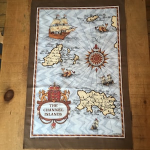 Vintage Channel Islands map tea towel. All cotton, made by Vista. In very good vintage condition.