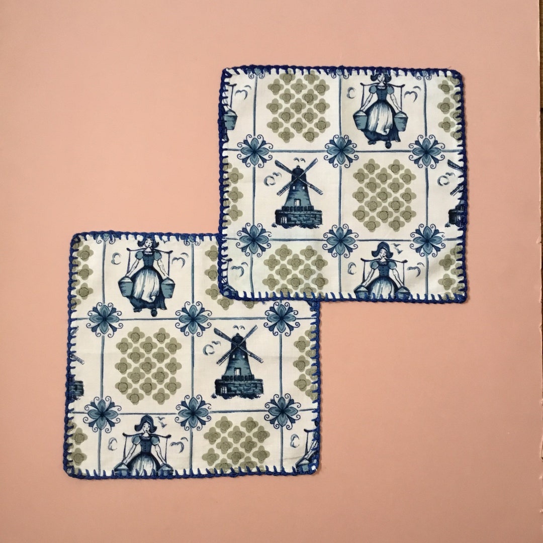 Vintage Dutch Delft Style Napkins. Pair of Handmade Cotton Etsy