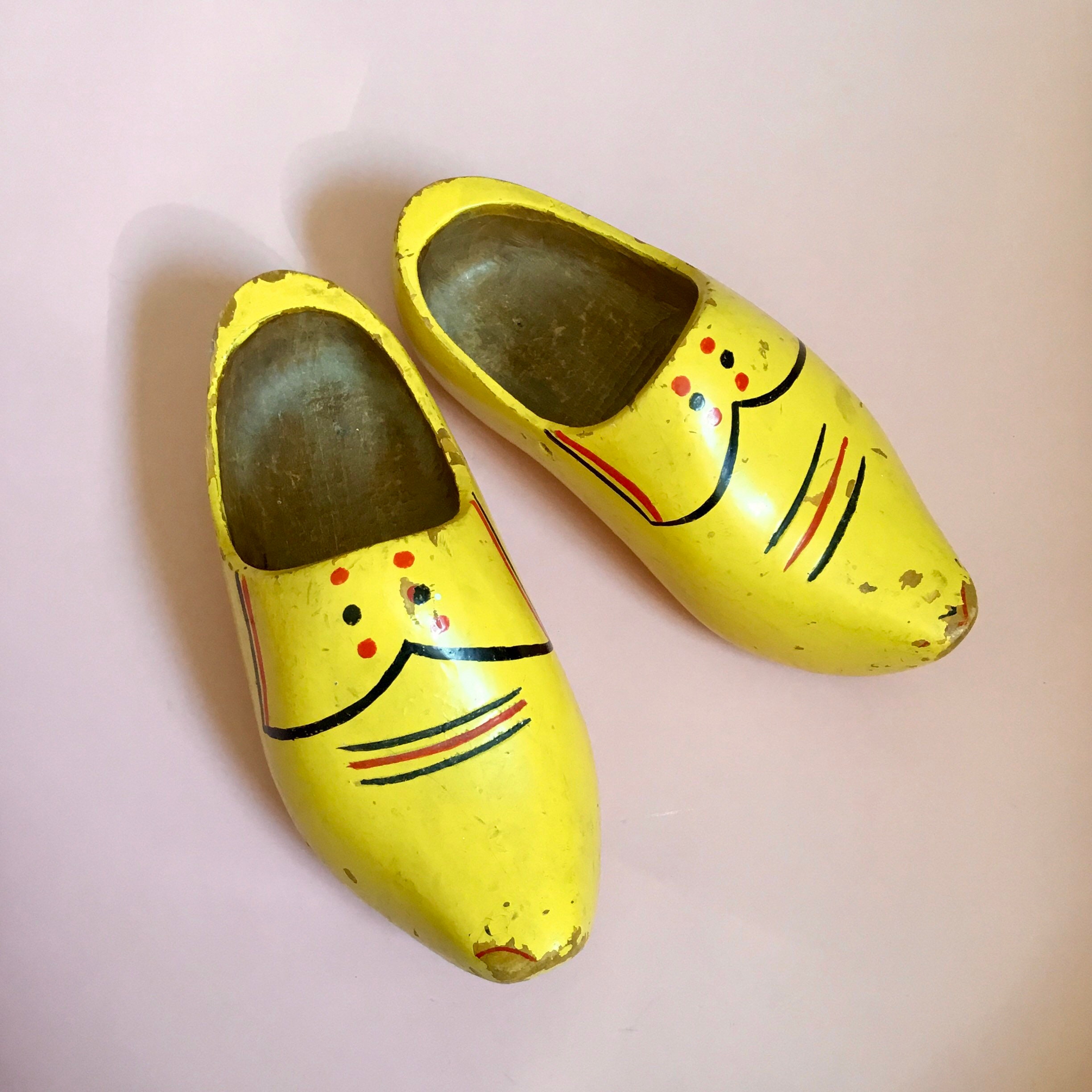 Handpainted yellow wooden clogs folk art item full of | Etsy