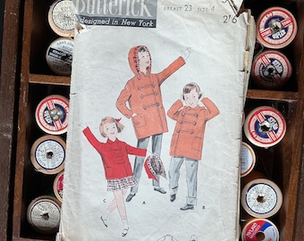 Vintage 1950s Butterick Child's Duffle Coat Sewing Pattern, Size 4