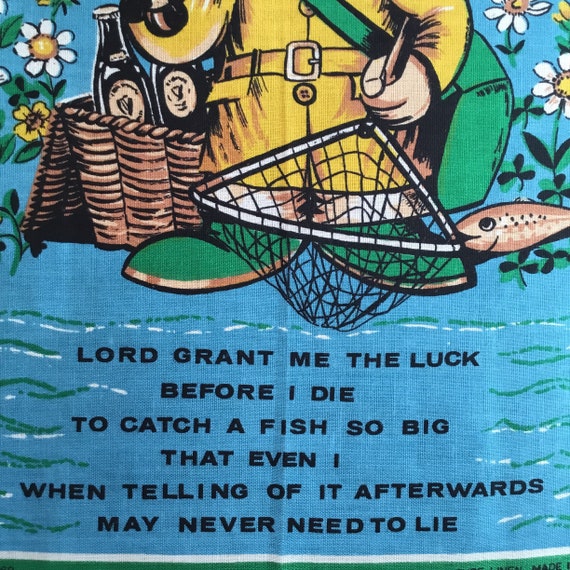 Vintage Fishermans Prayer Tea Towel. Old Bleach Irish Linen