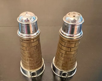 Vintage BRASS LIGHTHOUSE Salt & Pepper SHAKERS Made in India